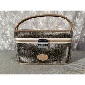 Vintage 60s Skyway Travel Train Case Retro 1960s Tweed Makeup Luggage Combo Lock